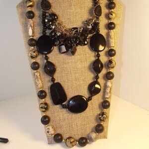 Lot of 3 Necklaces - Vintage JAPAN - Bib Style - Acrylic Bead